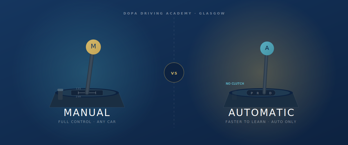 Manual gear stick versus automatic gear selector comparison illustration